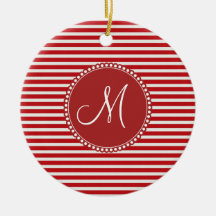 Personalised Monogram Initial Red White Striped Ornaments