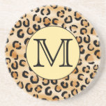 Personalised Monogram Leopard Print Pattern. Beverage Coasters