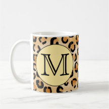 Personalised Monogram Leopard Print Pattern. Coffee Mugs