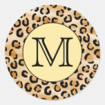 Personalised Monogram Leopard Print Pattern. Round Sticker