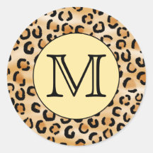 Personalised Monogram Leopard Print Pattern. Round Sticker