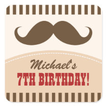 Personalised moustache bash birthday stickers
