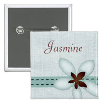 Personalised Name Badge - Blue ribbon and flower Pins