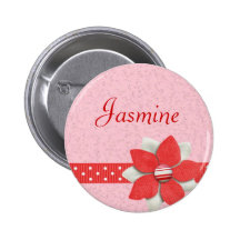 Personalised Name Badge - Red ribbon and flower Pinback Button