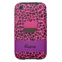 Personalised name cupcake pink leopard print tough iPhone 3 case