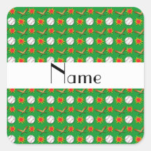 Personalised name green baseball pattern square sticker