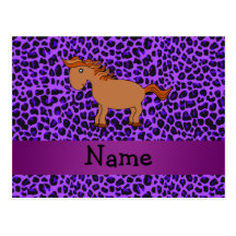 Personalised name horse purple leopard pattern post card