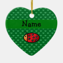 Personalised name ladybug green hearts christmas ornament