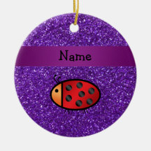 Personalised name ladybug purple glitter christmas tree ornaments