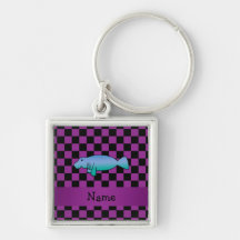 Personalised name manatee purple checkers keychain