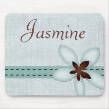 Personalised Name Mouse Pad Blue ribbon and flower