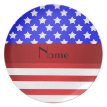 Personalised name patriotic stripes party plate