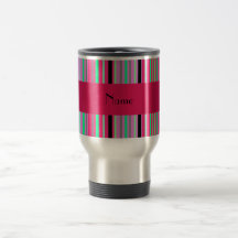 Personalised name pink black and green stripes coffee mug