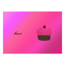 Personalised name pink glitter cupcake custom invite