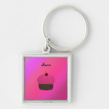 Personalised name pink glitter cupcake key chains