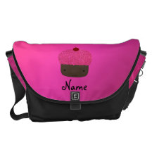 Personalised name pink glitter cupcake messenger bag