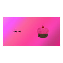 Personalised name pink glitter cupcake customised photo card