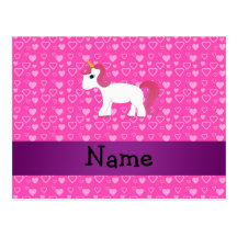 Personalised name pink hair unicorn postcard