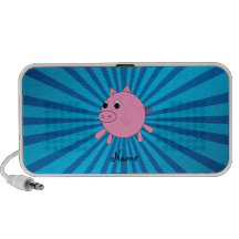 Personalised name pink pig blue sunburst notebook speakers