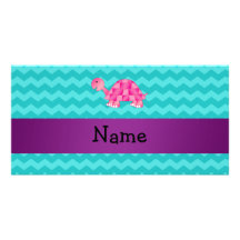 Personalised name pink turtle photo greeting card