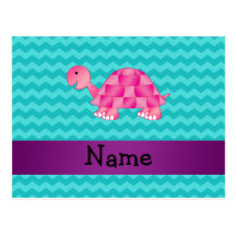 Personalised name pink turtle postcard
