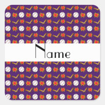 Personalised name purple baseball pattern stickers