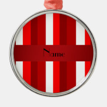 Personalised name red and white stripes christmas tree ornaments