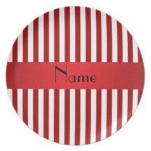 Personalised name red and white stripes party plates