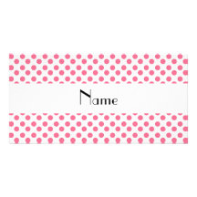 Personalised name white and pink polka dots customized photo card