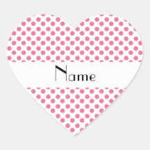 Personalised name white and pink polka dots heart sticker