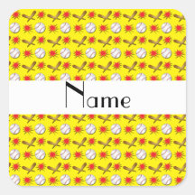 Personalised name yellow baseball pattern square stickers