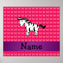 Personalised name zebra pink butterflies print