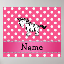 Personalised name zebra pink white polka dots print