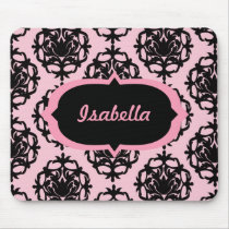 Personalised Pink and Black Damask Mousepad