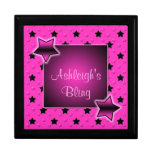Personalised Pink and Black Stars Trinket Box