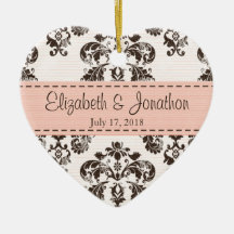 Personalised Pink and Brown Vintage Damask Wedding Ornaments