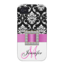 Personalised Pink Black Damask iPhone 4 Case