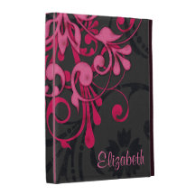 Personalised Pink Black Floral iPad Folio Case