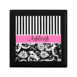 Personalised Pink, Black, White Damask Trinket Box