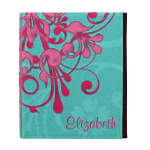 Personalised Pink Turquoise Floral iPad Folio Case
