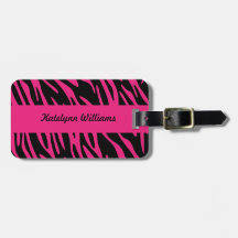 Personalised Pink Zebra Stripe Luggage Tag