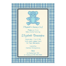 Personalised Plaid Bear Boy Baby Shower Invites