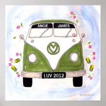 Personalised Poster Bride & Groom Love Van