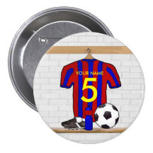 Personalised Red and blue football soccer Jersey Button