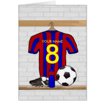 Personalised Red and blue football soccer Jersey Greeting Card