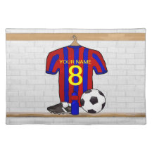 Personalised Red and blue football soccer Jersey Place Mats