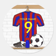 Personalised Red and blue football soccer Jersey Round Stickers