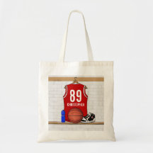 Personalised Red Basketball Jersey Canvas Bag