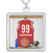 Personalised Red Basketball Jersey Custom Necklace