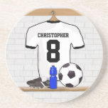 Personalised white and black football soccer Jerse Coasters